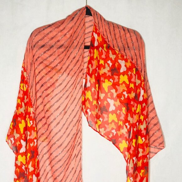 red pink scarf butterfly stripped sheer multi color orange READ - Picture 2 of 7